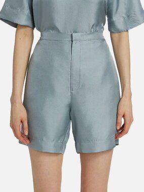Loulou Studio Women's Blue Poseidon Silk Satin Straight-Leg Shorts Size S